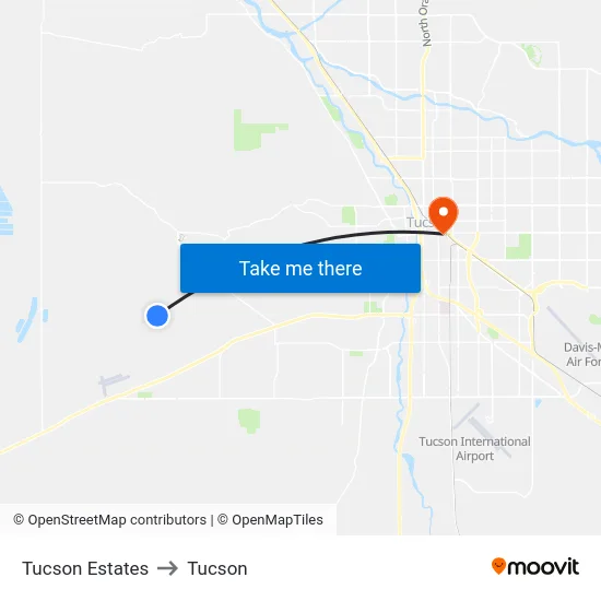 Tucson Estates to Tucson map