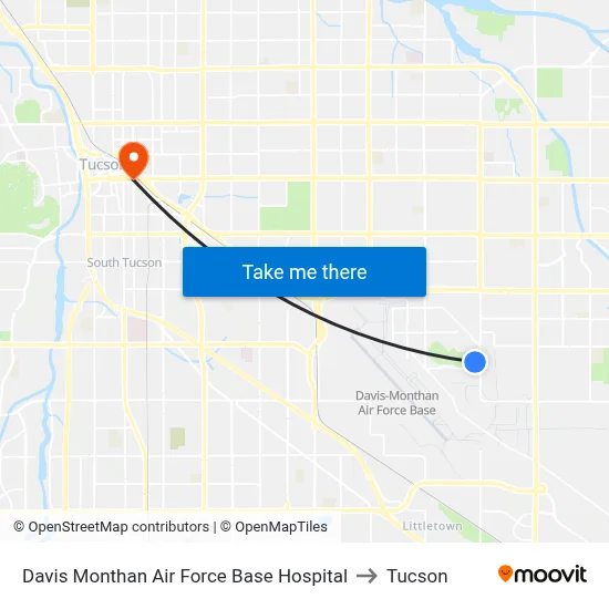 Davis Monthan Air Force Base Hospital to Tucson map