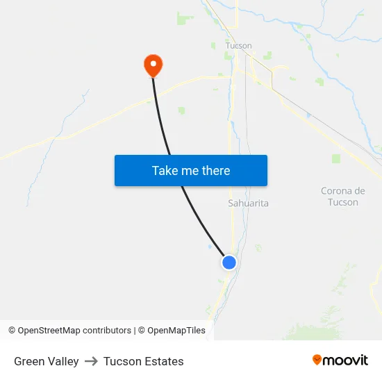 Green Valley to Tucson Estates map
