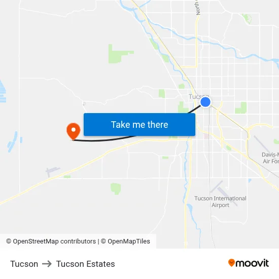 Tucson to Tucson Estates map