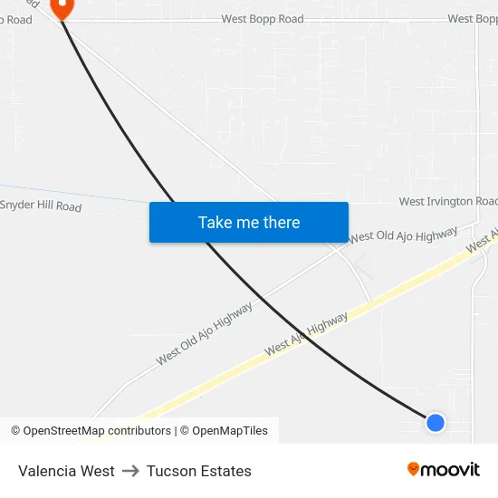 Valencia West to Tucson Estates map