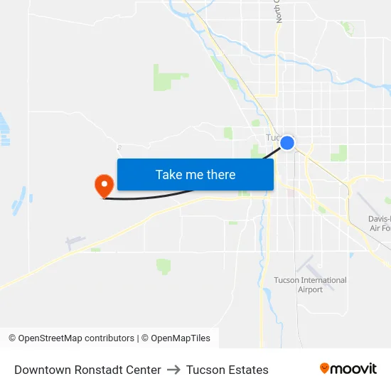 Downtown Ronstadt Center (D) to Tucson Estates map