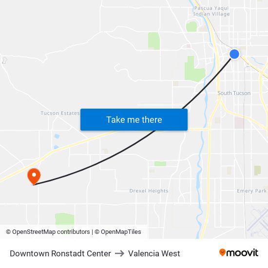 Downtown Ronstadt Center to Valencia West map