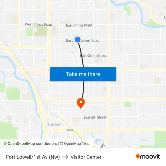 Fort Lowell/1st Av (Nw) to Visitor Center map