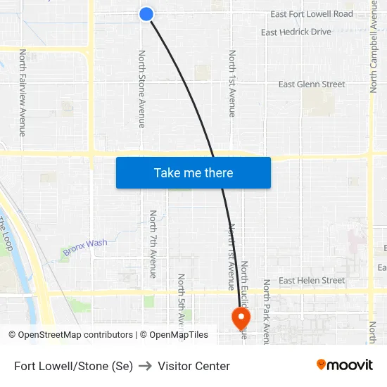 Fort Lowell/Stone (Se) to Visitor Center map