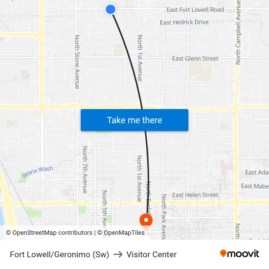 Fort Lowell/Geronimo (Sw) to Visitor Center map