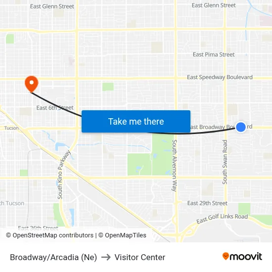 Broadway/Arcadia (Ne) to Visitor Center map