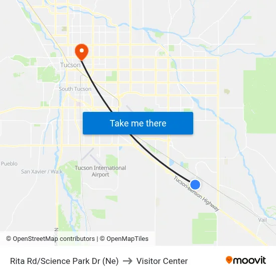 Rita Rd/Science Park Dr (Ne) to Visitor Center map