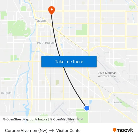 Corona/Alvernon (Nw) to Visitor Center map