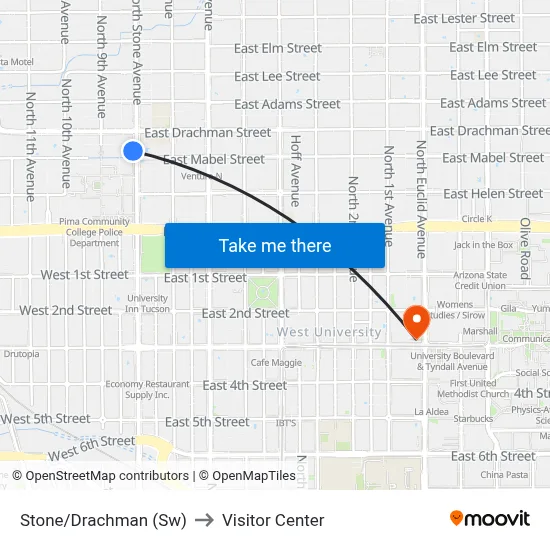 Stone/Drachman (Sw) to Visitor Center map