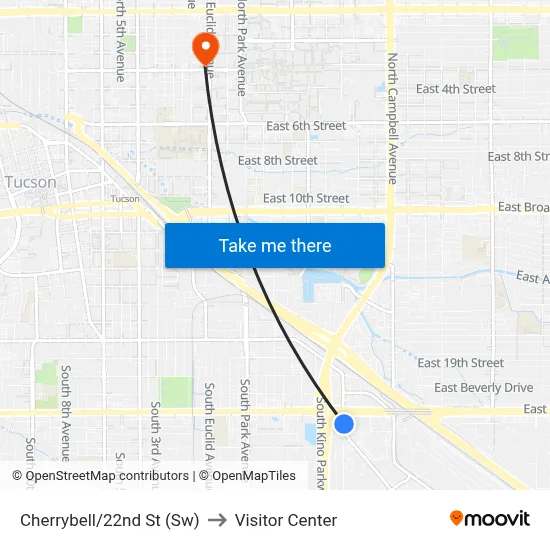 Cherrybell/22nd St (Sw) to Visitor Center map
