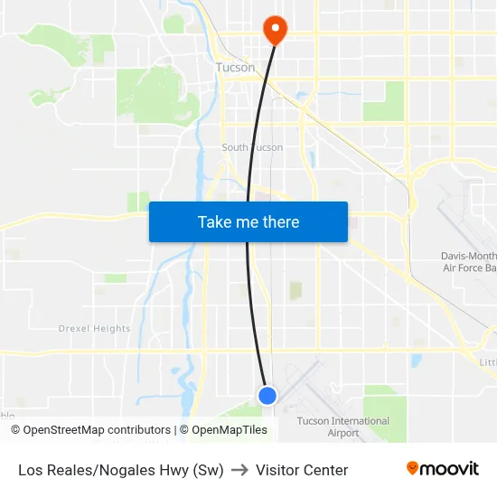 Los Reales/Nogales Hwy (Sw) to Visitor Center map