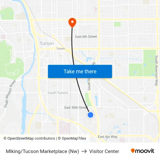 Mlking/Tucson Marketplace (Nw) to Visitor Center map