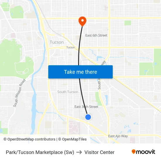 Park/Tucson Marketplace (Sw) to Visitor Center map