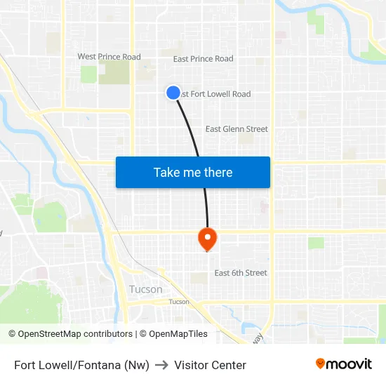 Fort Lowell/Fontana (Nw) to Visitor Center map
