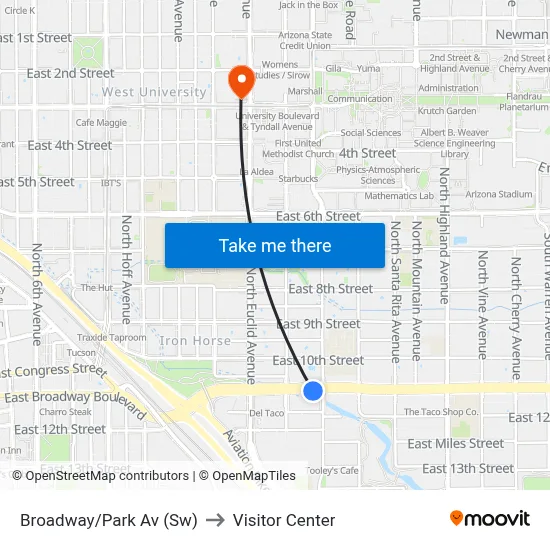 Broadway/Park Av (Sw) to Visitor Center map