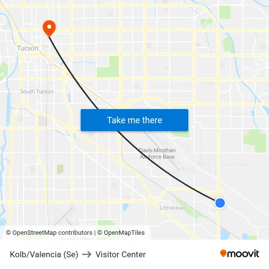 Kolb/Valencia (Se) to Visitor Center map