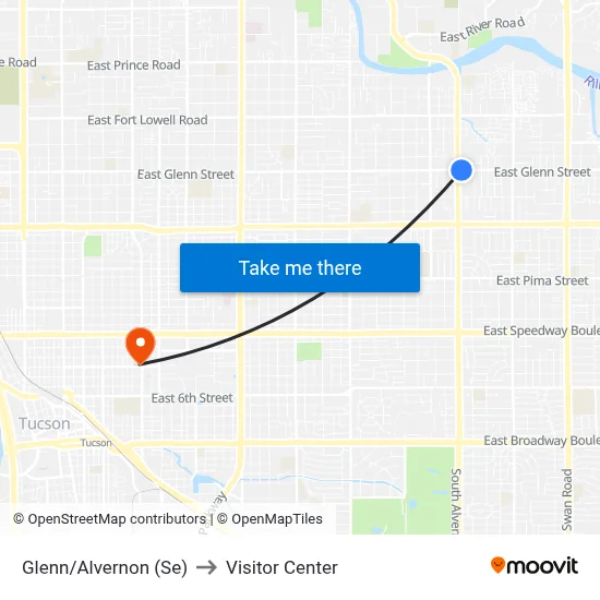 Glenn/Alvernon (Se) to Visitor Center map