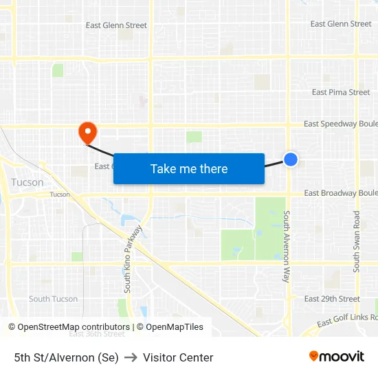 5th St/Alvernon (Se) to Visitor Center map