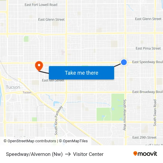 Speedway/Alvernon (Nw) to Visitor Center map