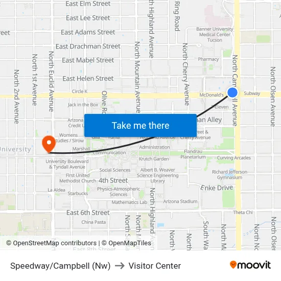 Speedway/Campbell (Nw) to Visitor Center map