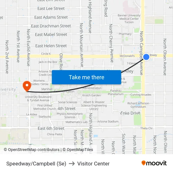 Speedway/Campbell (Se) to Visitor Center map