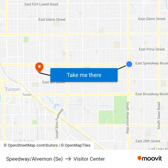 Speedway/Alvernon (Se) to Visitor Center map
