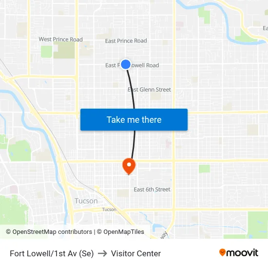 Fort Lowell/1st Av (Se) to Visitor Center map