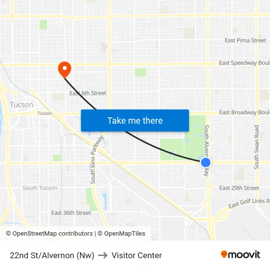 22nd St/Alvernon (Nw) to Visitor Center map