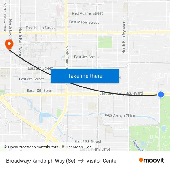 Broadway/Randolph Way (Se) to Visitor Center map