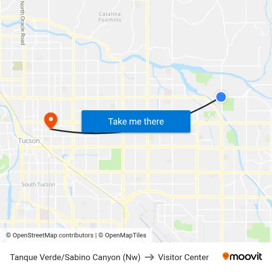 Tanque Verde/Sabino Canyon (Nw) to Visitor Center map