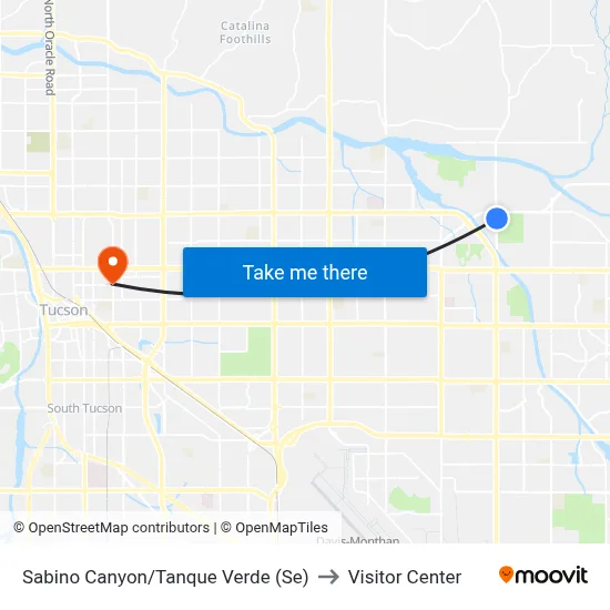 Sabino Canyon/Tanque Verde (Se) to Visitor Center map