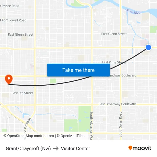 Grant/Craycroft (Nw) to Visitor Center map