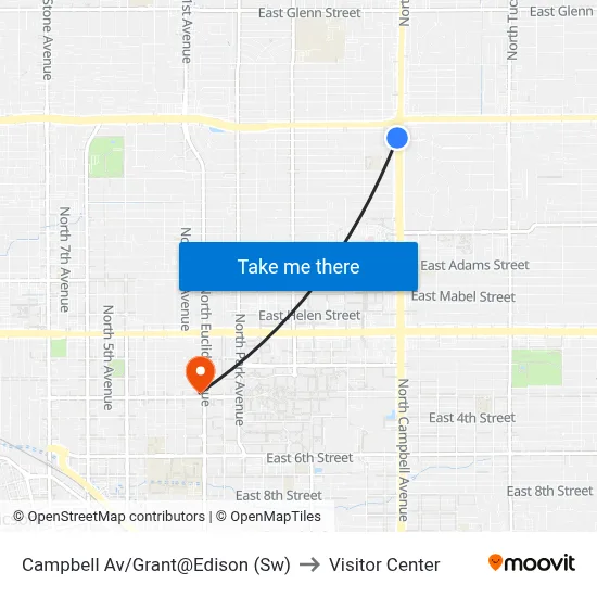 Campbell Av/Grant@Edison (Sw) to Visitor Center map