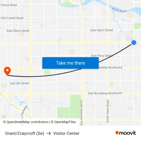 Grant/Craycroft (Se) to Visitor Center map