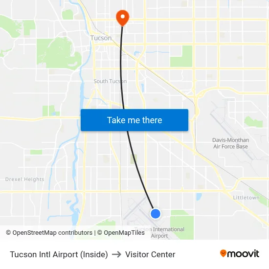 Tucson Intl Airport (Inside) to Visitor Center map