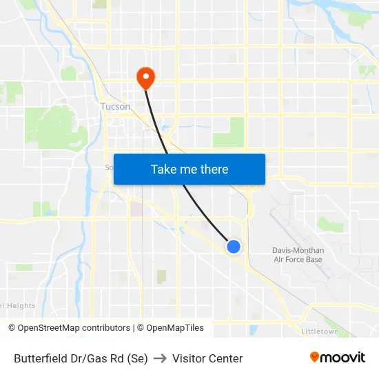 Butterfield Dr/Gas Rd (Se) to Visitor Center map