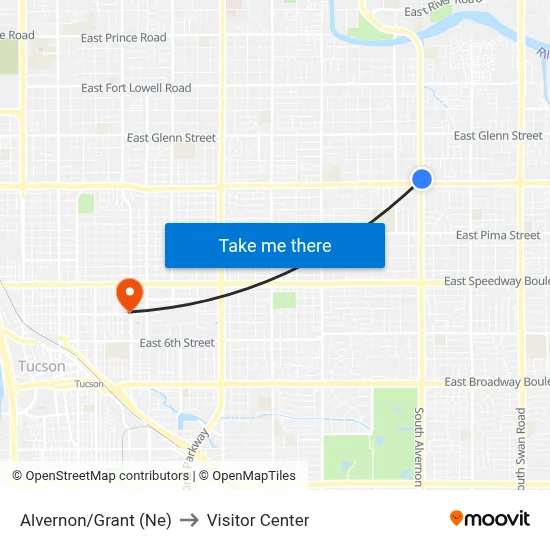 Alvernon/Grant (Ne) to Visitor Center map