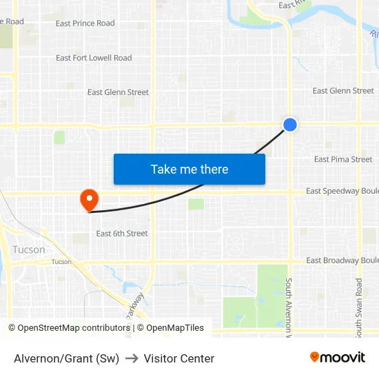 Alvernon/Grant (Sw) to Visitor Center map