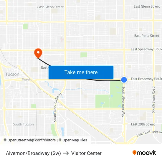 Alvernon/Broadway (Sw) to Visitor Center map