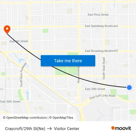 Craycroft/29th St(Ne) to Visitor Center map