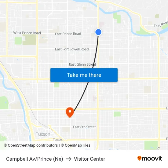 Campbell Av/Prince (Ne) to Visitor Center map