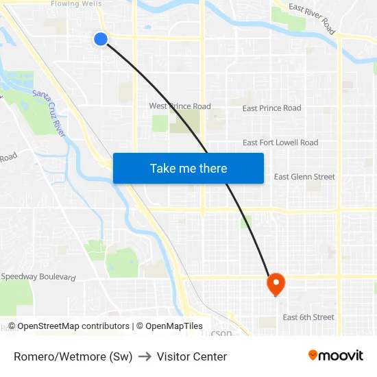 Romero/Wetmore (Sw) to Visitor Center map