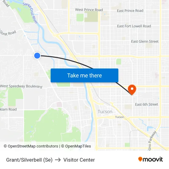 Grant/Silverbell (Se) to Visitor Center map