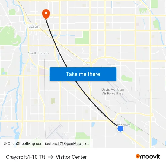Craycroft/I-10 Ttt to Visitor Center map