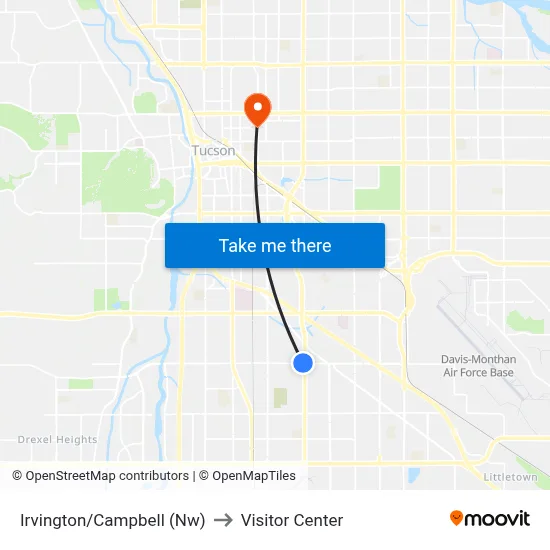 Irvington/Campbell (Nw) to Visitor Center map