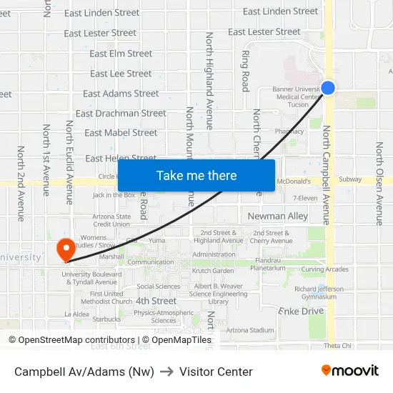 Campbell Av/Adams (Nw) to Visitor Center map