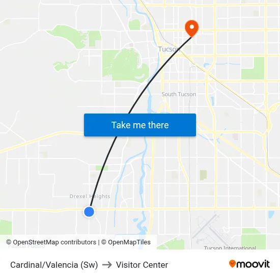 Cardinal/Valencia (Sw) to Visitor Center map