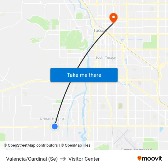 Valencia/Cardinal (Se) to Visitor Center map