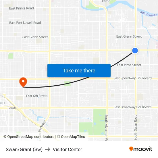 Swan/Grant (Sw) to Visitor Center map